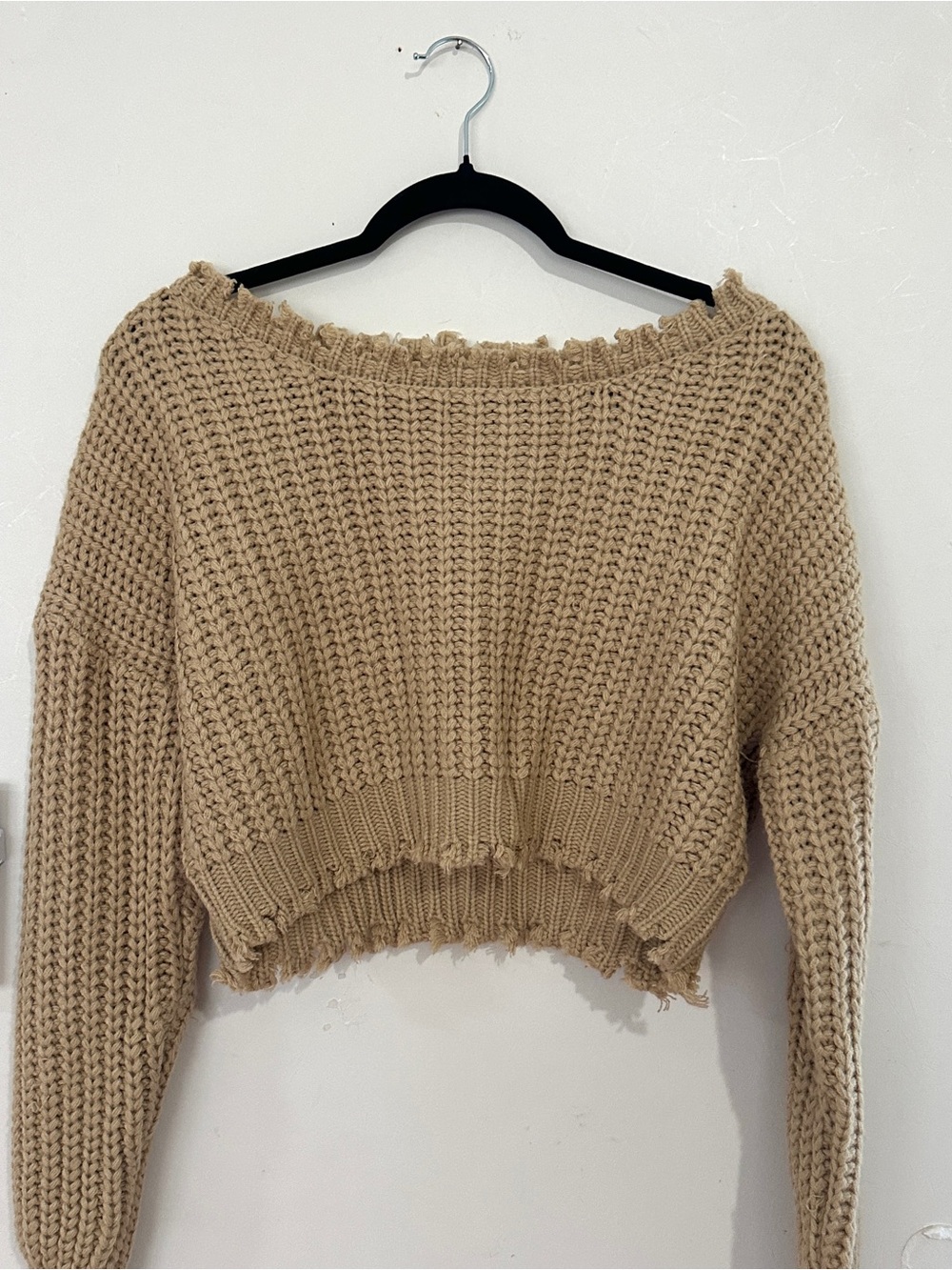 Cropped Chunky Knit Sweater - Beige